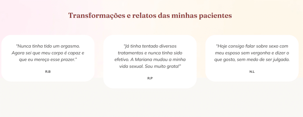 relatos das pacientes sobre a  terapia sexual
